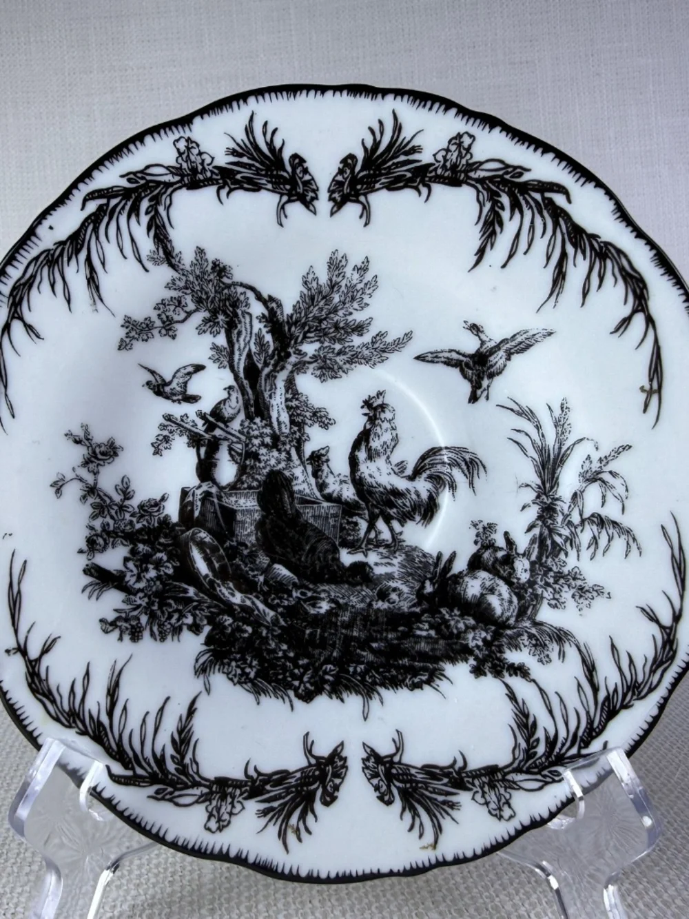 Aux Au Provence Rooster Toile Plate - Black White - French Country Saucer - Picture 8 of 8